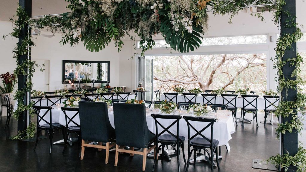 wedding venue with flowers and decor